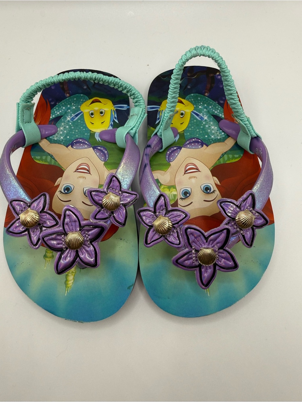 Girls' Purple & Teal Ariel Flip Flop Sandals with Flower Accents